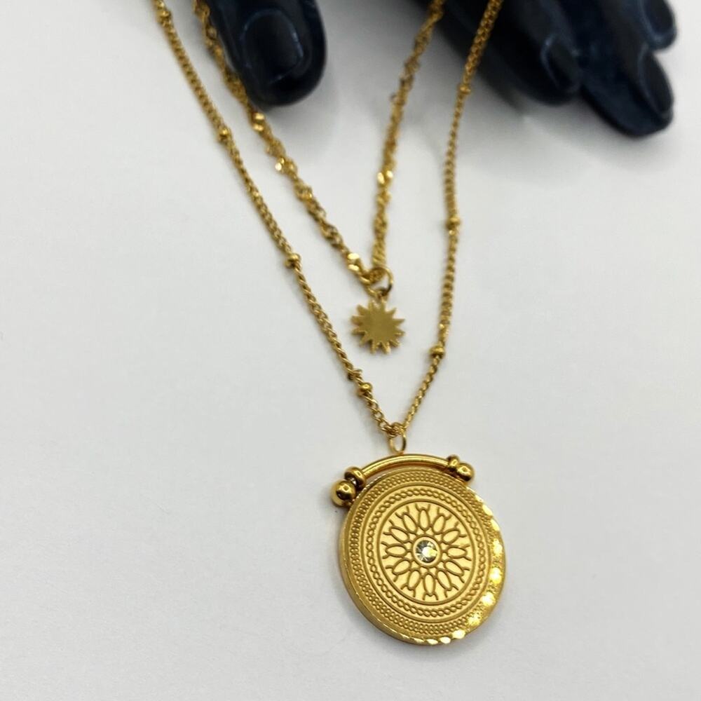 NEW Gold Sunburst Double Layered Necklace